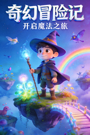动画电影海报：卡通角色在奇幻世界冒险