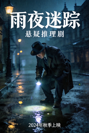 悬疑剧海报：侦探在雨夜调查案件